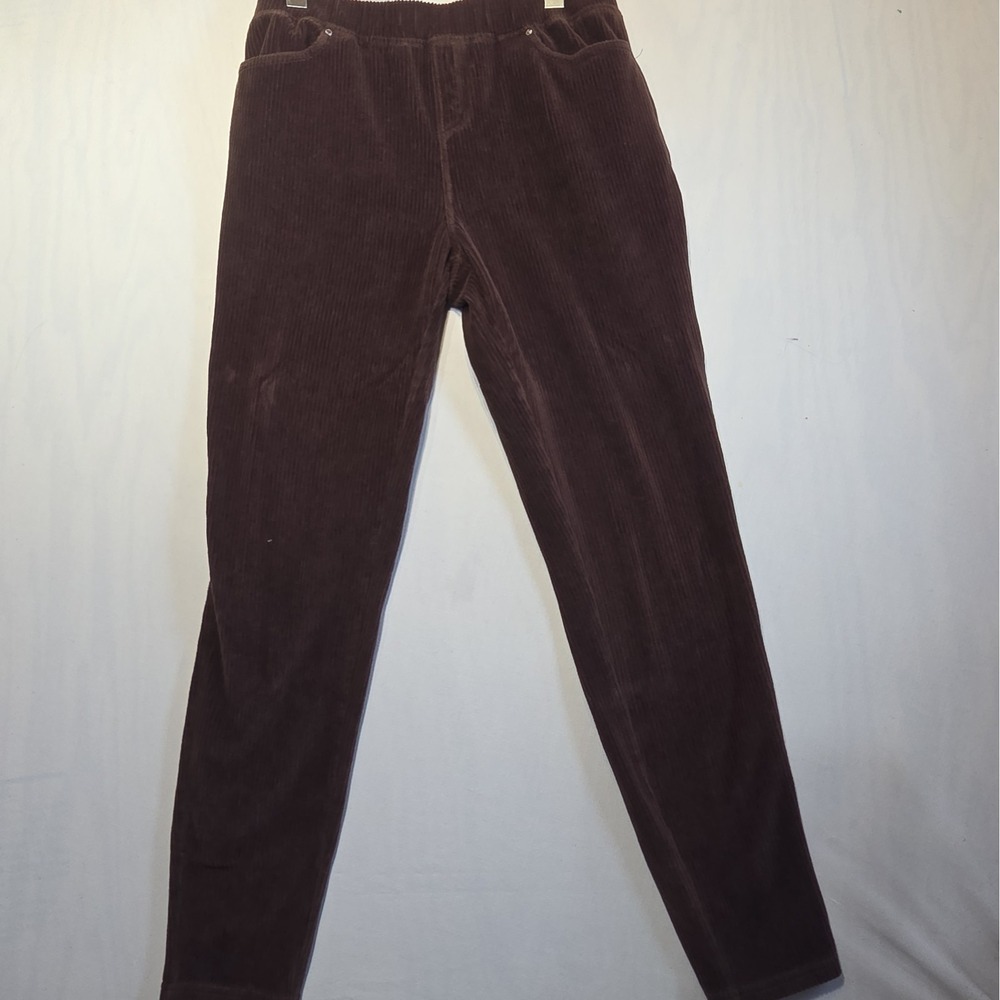 Quacker Factory Women's Small Tall Brown Soft Stretch Corduroy Pull-On Pants